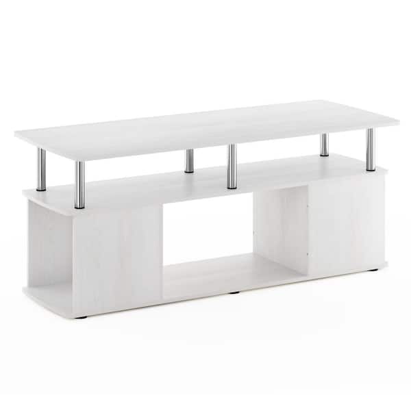 Furinno Jaya 47.2 in. White Oak/Stainless Steel Large Rectangle Wood Coffee Table with Shelf