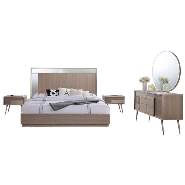 Best Master Furniture Brazil Modern Taupe Bronze King Bedroom Set (5-Piece)