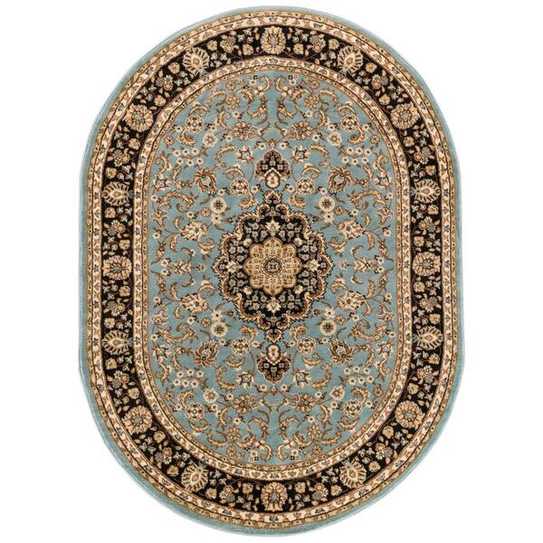 Well Woven Barclay Medallion Kashan Light Blue 5 ft. x 7 ft. Oval Traditional Area Rug