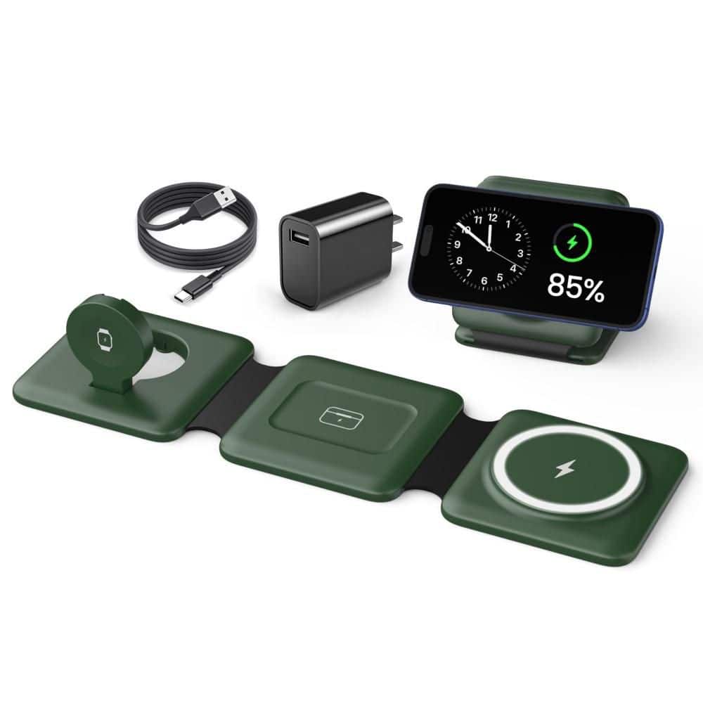 Foldable Magnetic Wireless Charging Station for Phone, Watch and Earpods, Multiple Devices Travel Charging Pad, Green price history on PriceWatchPro