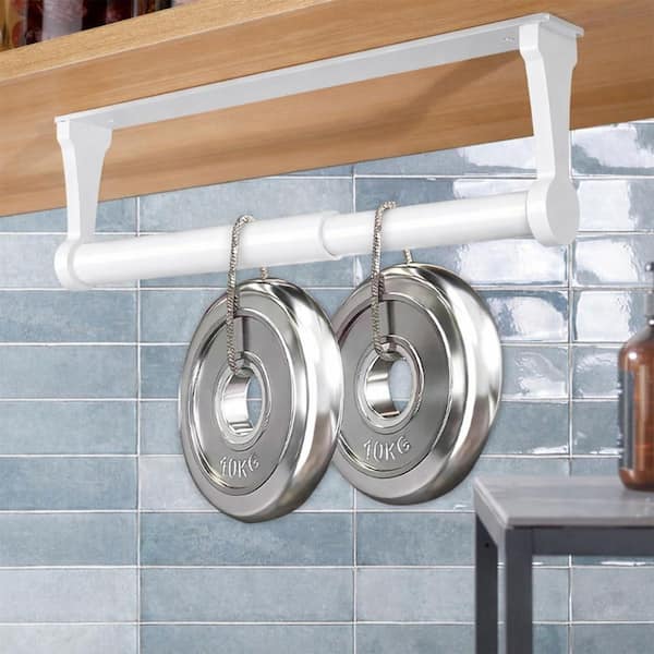 White Aluminum Alloy Under Cabinet Paper Towel Holder, Self Adhesive Kitchen Roll Holder for Kitchen, Bathroom