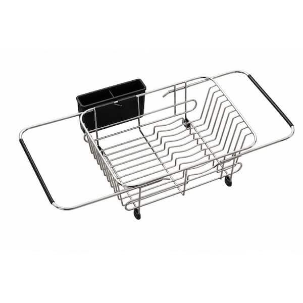 Silver Stainless Steel Over-the-Sink Dish Drying Rack for Small Sink, Adjustable Space-Saving Compact Dish Rack