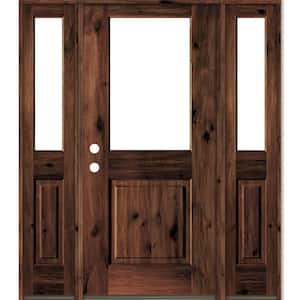 60 in. x 80 in. Rustic Alder Wood Clear Half-Lite Red Mahogony Stain Right Hand Single Prehung Front Door/Sidelites