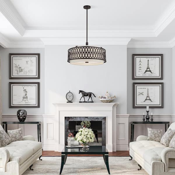 Vistaview 5-Light English Bronze Chandelier with Oatmeal Fabric Shade