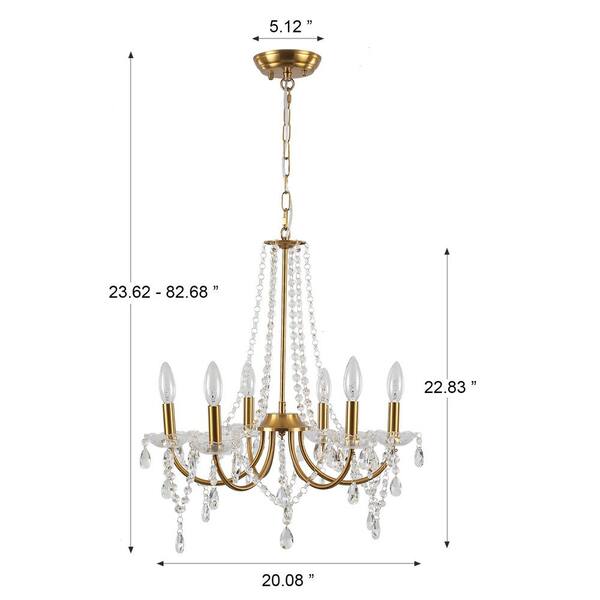 LWYTJO 6-Light Gold Traditional Candle Style Crystal
