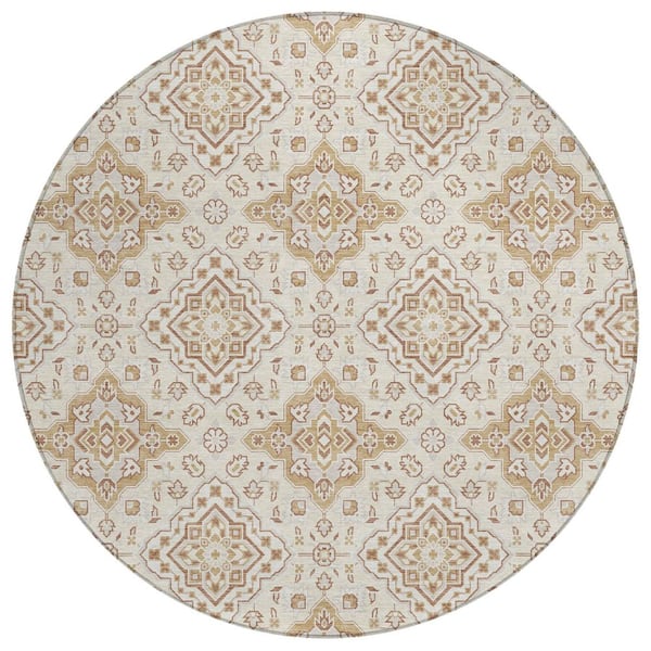 Chantille Machine Washable Indoor/Outdoor Abstract ACN3104 Cream 8 ft. x 8 ft. Round Rug
