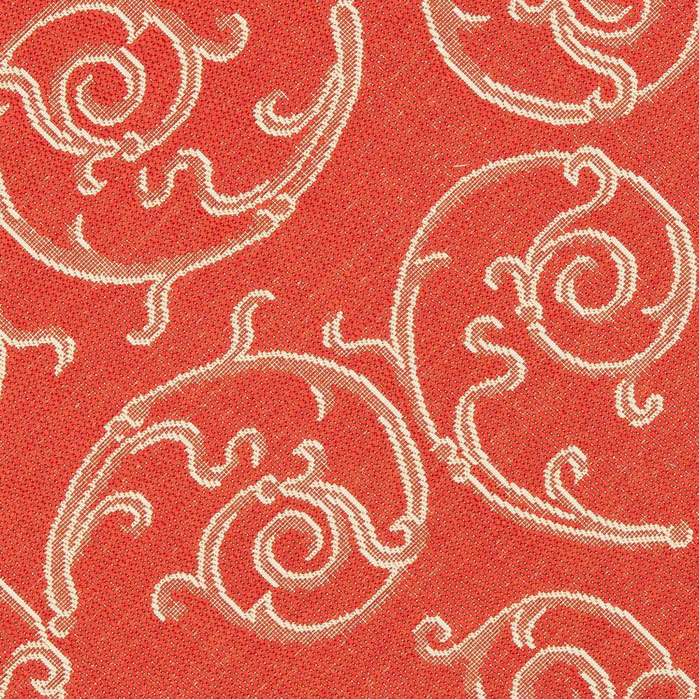 Vibrant Red Floral Vine Scroll 6'7" Round Indoor/Outdoor Rug