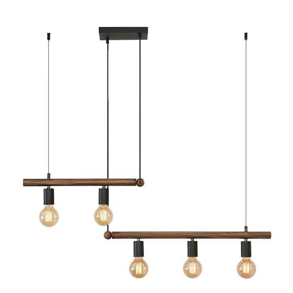 Staykiwi 39.4 in. 5-Light Black Modern Kitchen Island Chandelier with No Bulbs Included