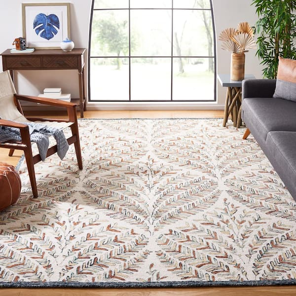 Capri 11 ft. x 15 ft. Ivory/Green Geometric Leaf Area Rug