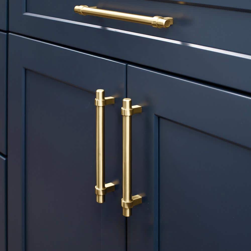 Emery Satin Gold Cylindrical Cabinet Bar Pulls, 5-Pack