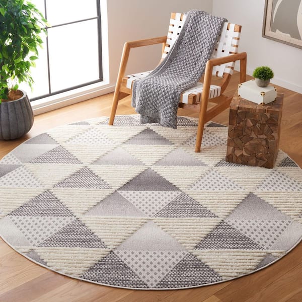 SAFAVIEH Urban 7 ft. x 7 ft. Gray/Ivory Diamond High-Low Round Area Rug ...