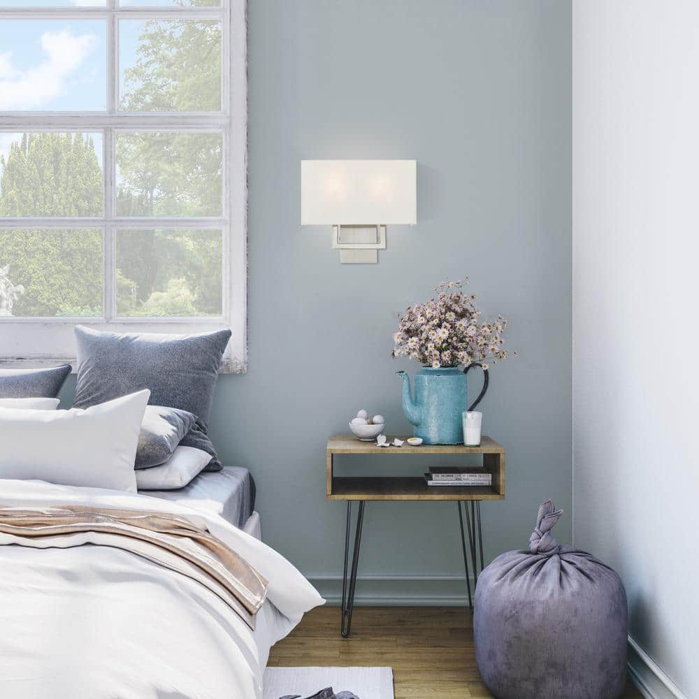 Pierson 2-Light Brushed Nickel Wall Sconce with Off-White Shade
