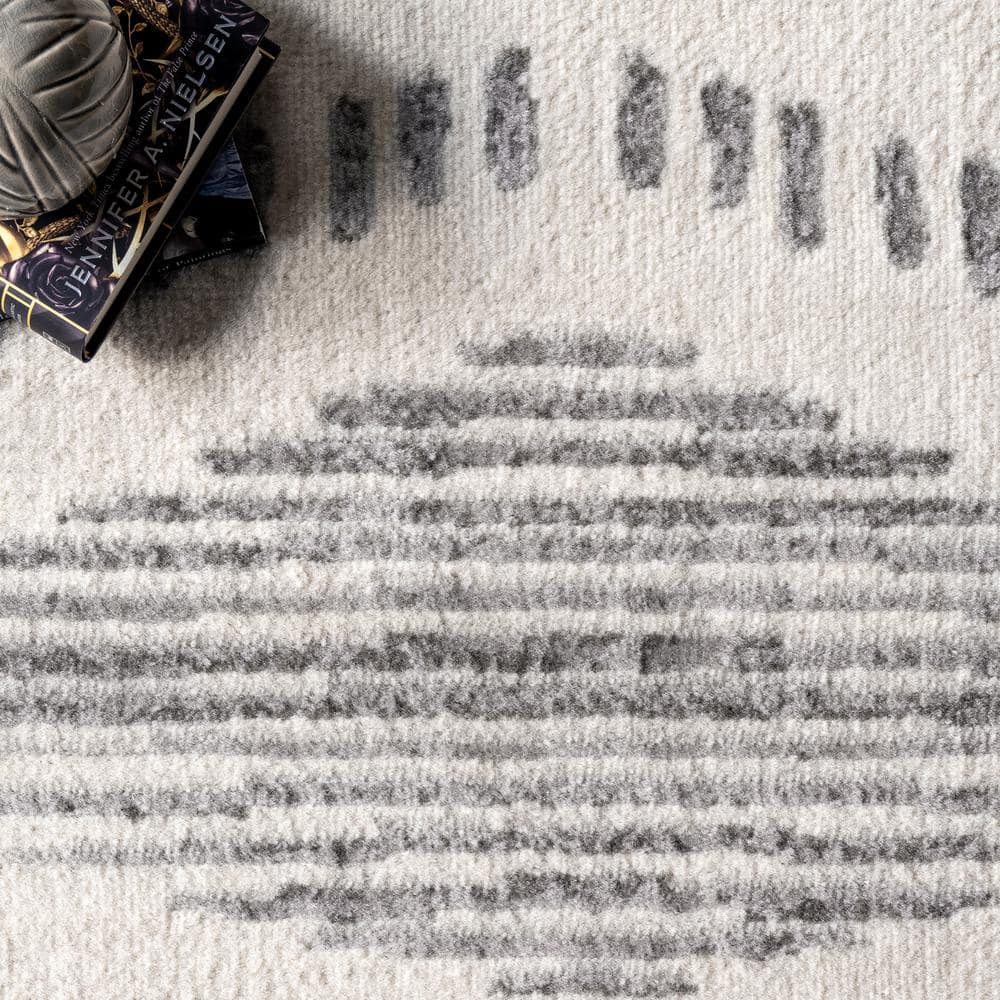 Light Gray Rectangular Striped Synthetic Area Rug