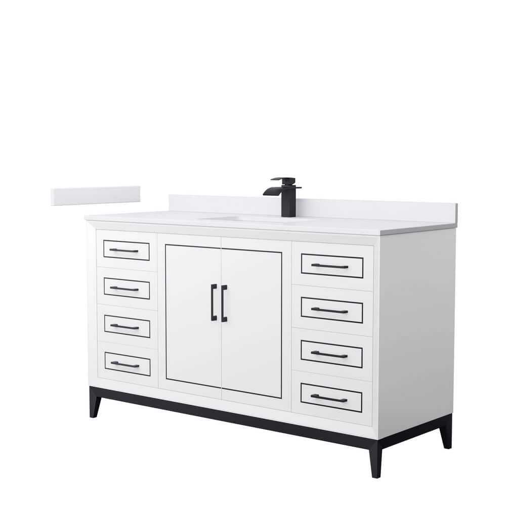Wyndham Collection Marlena 60 in. W x 22 in. D x 35.25 in. H Single Bath Vanity in White with White Cultured Marble Top, White with Matte Black Trim -  WCH515160SWBWCUNSMXX