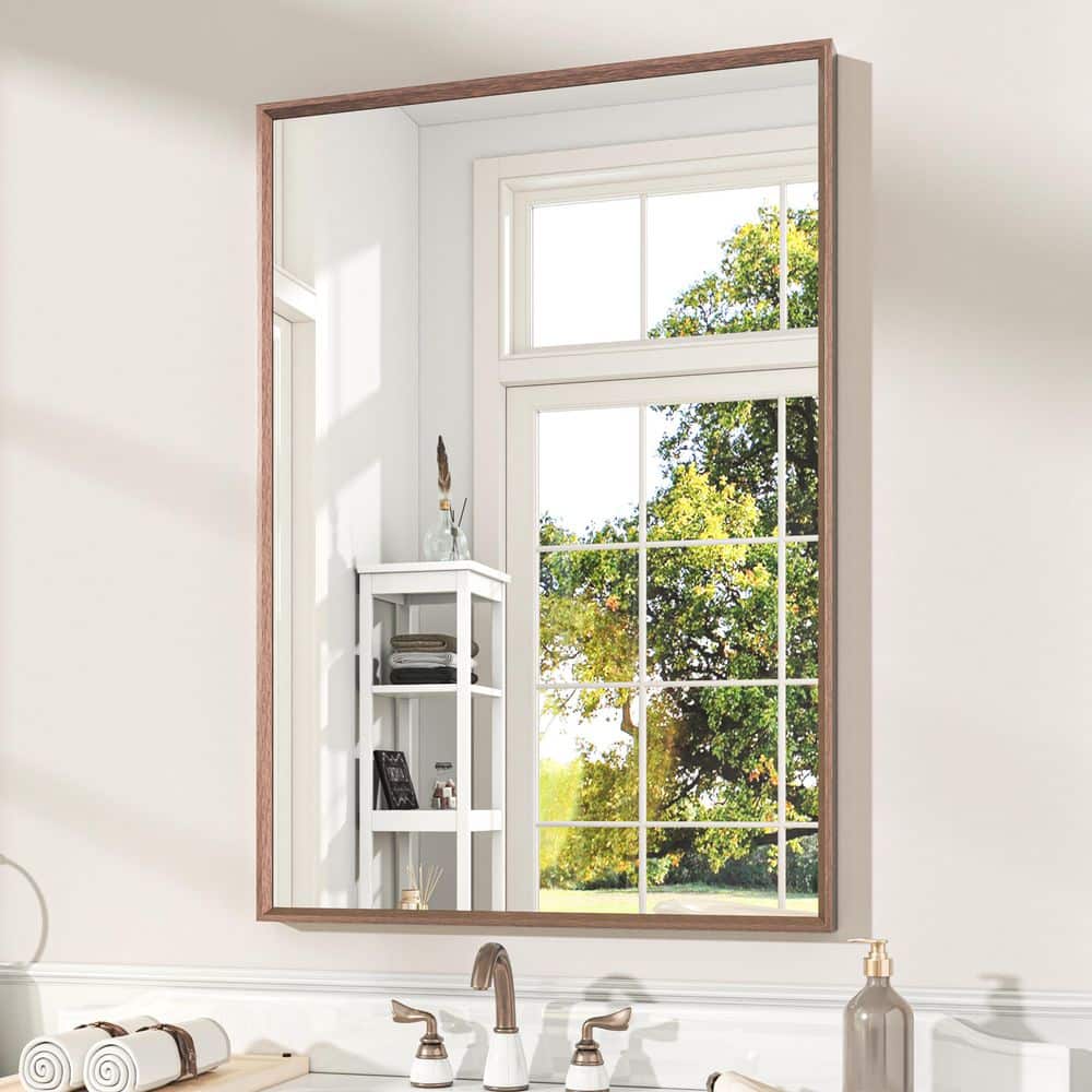 22 in. W x 30 in. H Rectangular Framed Wall Bathroom Vanity Mirror in Dark Brown price history on PriceWatchPro