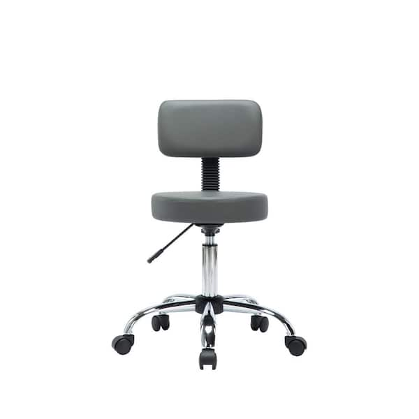 MAYKOOSH Gray Adjustable Drafting Stool with Wheels and Backrest