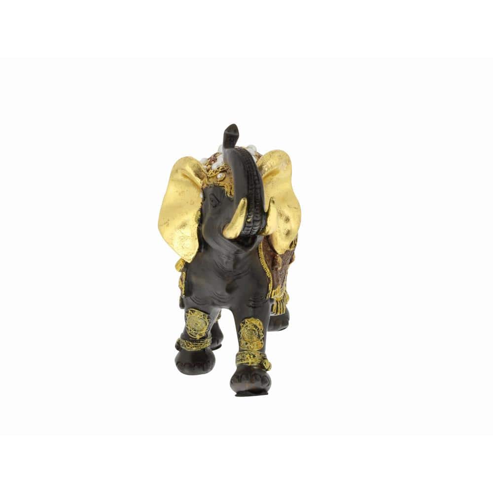 Gold and Brown Bejeweled Elephant Figurine with Rhinestones