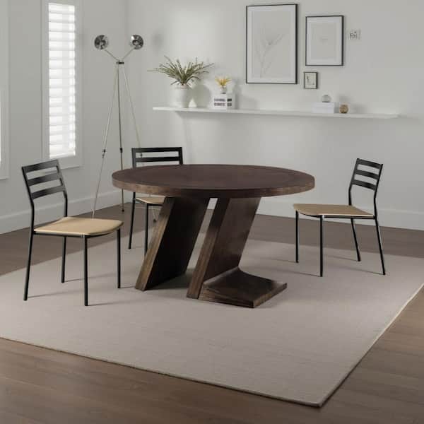 Hols Modern & Contemporary Espresso Brown Wood 30 in. Pedestal Base Dining Table Seats 4