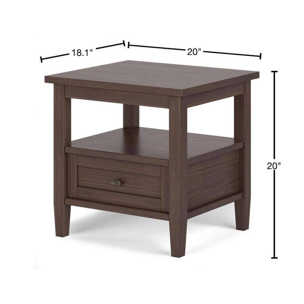 Warm Shaker Walnut Brown Solid Wood End Table with Storage