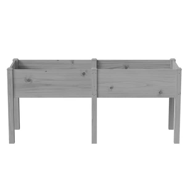 71 in. L x 23 in. W x 32 in. H Raised Garden Bed w/ 2-Planting Box Large Elevated Wooden Horticulture Planter Box, Gray