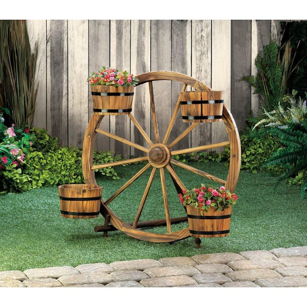 Image of Wooden tractor planter with weathered wood finish