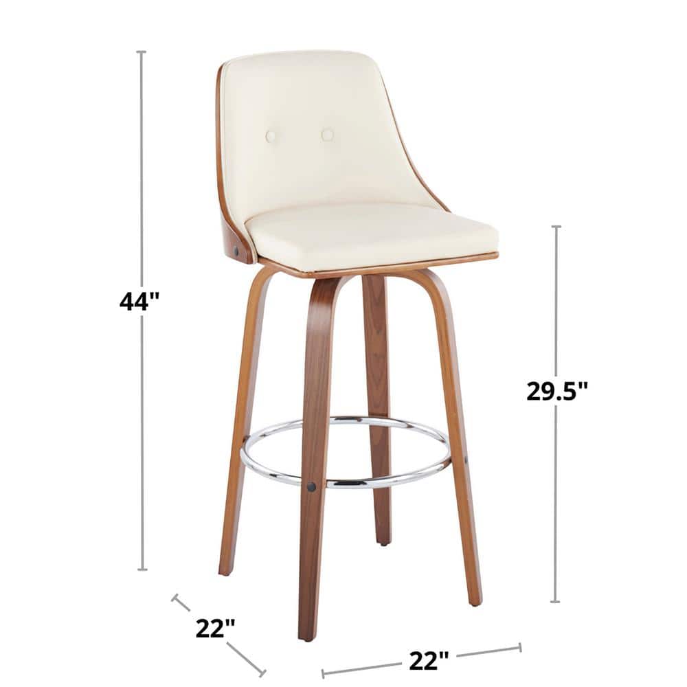 Cream and Walnut Swivel Barstools with Chrome Accents, Set of 2