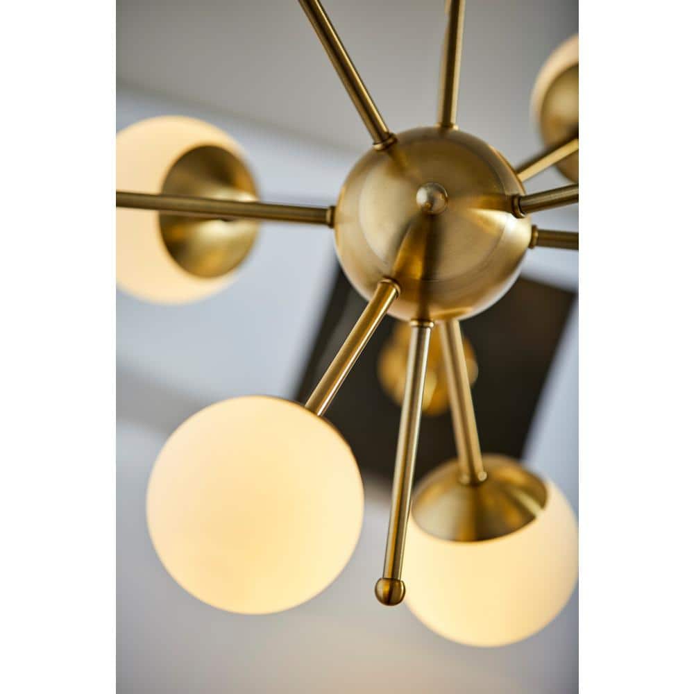 Mid-Century Modern Antique Brass Doppler LED Desk Lamp with White Opal Shades