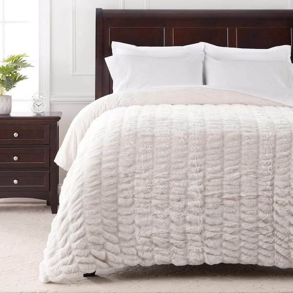 Rushed Cloud Faux Fur Reversible Minky Throw Blanket, 108 x 86 in. - King
