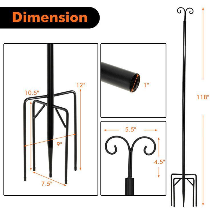 Black Steel Outdoor String Light Poles with Arc Hook and 5-Prong Base - 10 ft