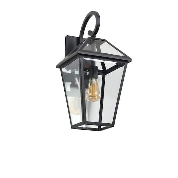 21 in. 1-Light Black Hardwired Outdoor Wall Light Lantern Sconce with No Bulb Included
