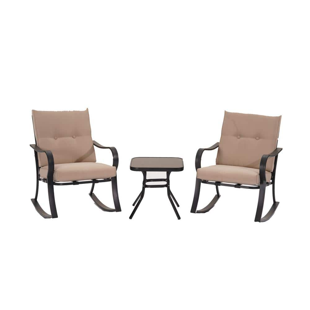 3-Pieces Wicker Outdoor Rocking Chair Bistro Conversation Set with ...