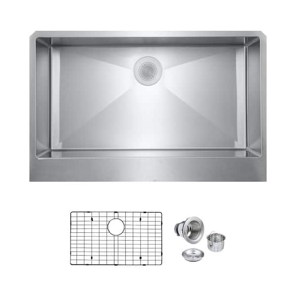 PELHAM & WHITE Bryn 16-Gauge Stainless Steel 33 in. Single Bowl Farmhouse Apron Kitchen Sink with Bottom Grid and Drain