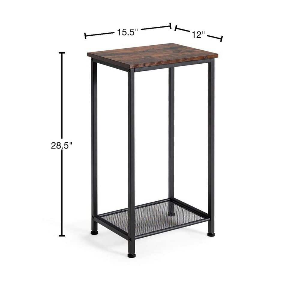 Rustic Brown 2-Tier Industrial Wood and Metal End Table