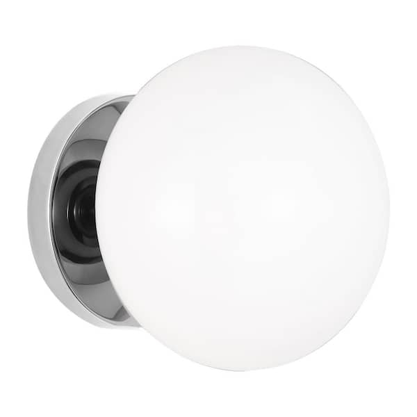 Lune 6.5 in. 1-Light Chrome Modern Wall Sconce with Milk Glass Shade