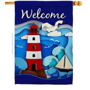28 in. x 40 in. Welcome Red Lighthouse Coastal House Flag Double-Sided Decorative Vertical Flags