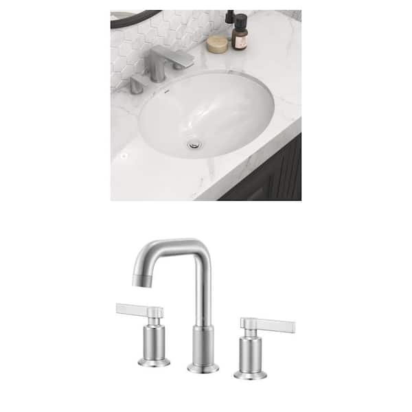 Krona 19 in. x 16 in. White Porcelain Sink with Barolo 8 in. Brushed Nickel Faucet Combo