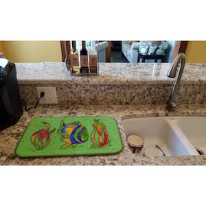 14 in. x 21 in. Multicolor Tropical Fish on Green Dish Drying Mat
