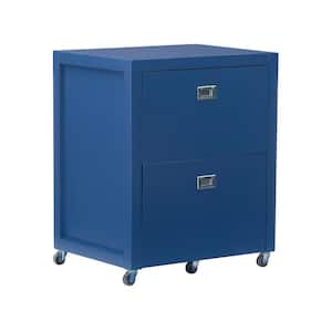 Sara Navy Blue File Cabinet with Metal Drawer Glides and Silver Handles