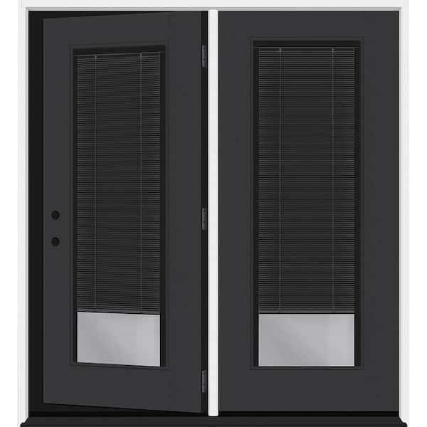 Steves & Sons Legacy 60 in. x 80 in. Full Lite Clear Glass Noir MB Black RH Center-Hinged Stained Fiberglass Retro Patio Door w/4"Jamb