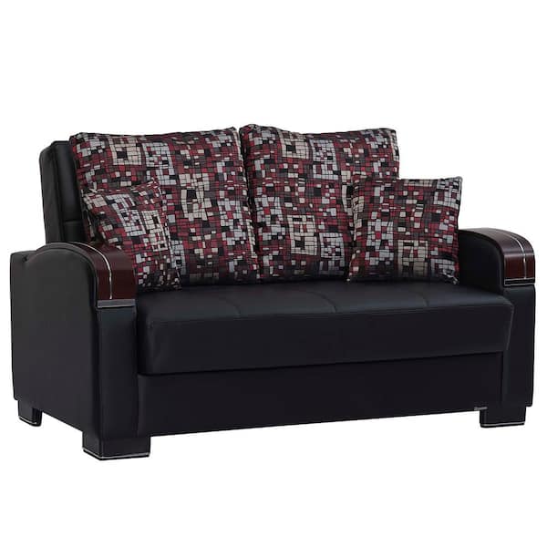 Ottomanson Goliath Collection Convertible 63 in. Black Faux Leather 2-Seat Loveseat with Storage