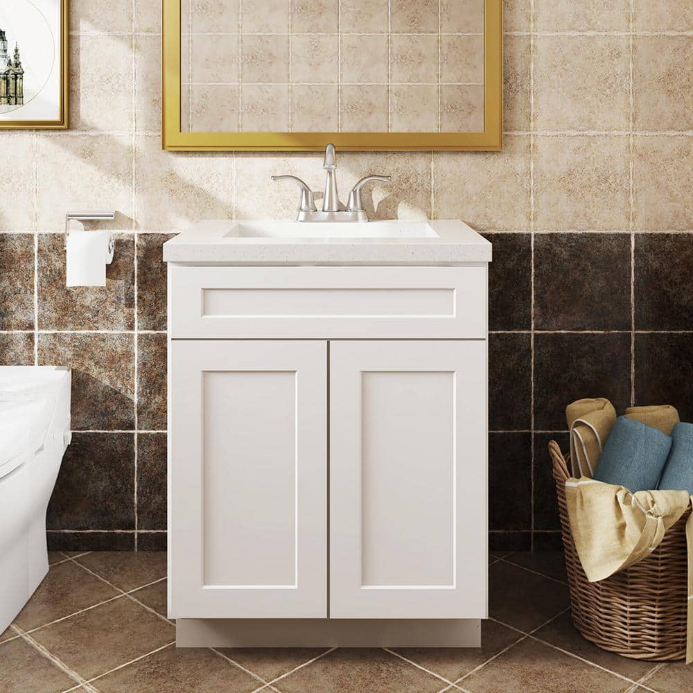 24 in. W x 21 in. D x 34.5 in. H in Shaker White Plywood Ready to Assemble Floor Vanity Sink Base Kitchen Cabinet price history on PriceWatchPro
