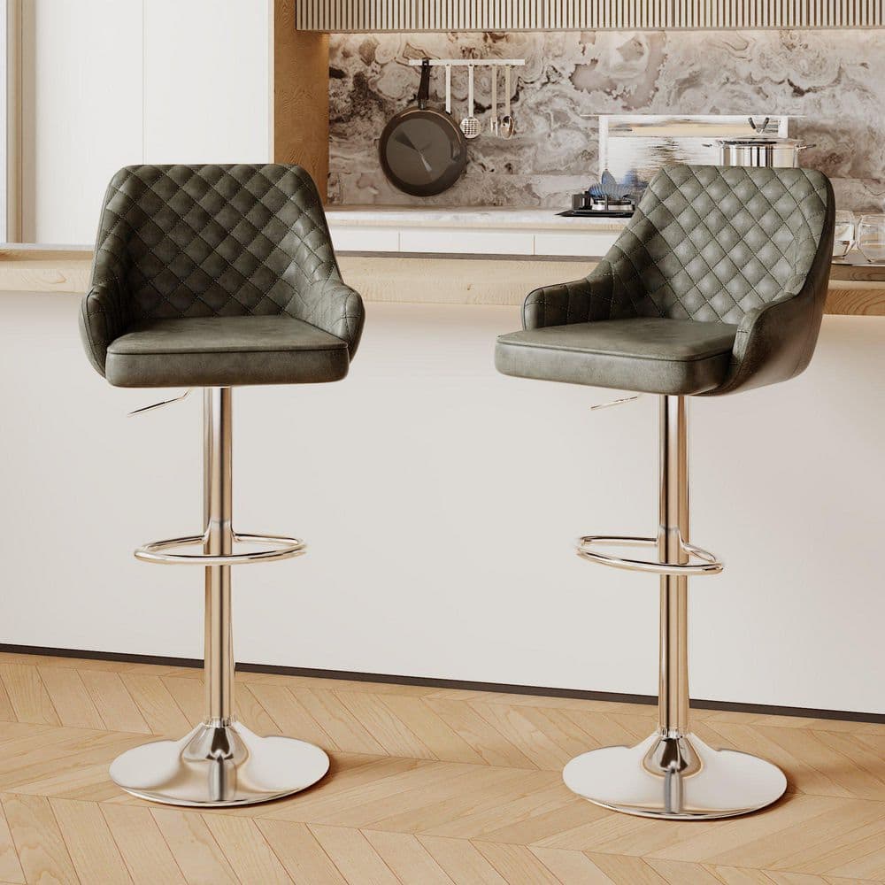 VECELO Deep Gray Modern Bar Chair with Back Adjustable Swivel Bar