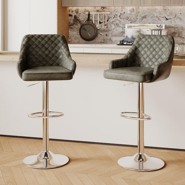 VECELO Deep Gray Modern Bar Chair with Back Adjustable Swivel Bar Stools Set of 2 Kitchen Island Bar Chair Counter Height