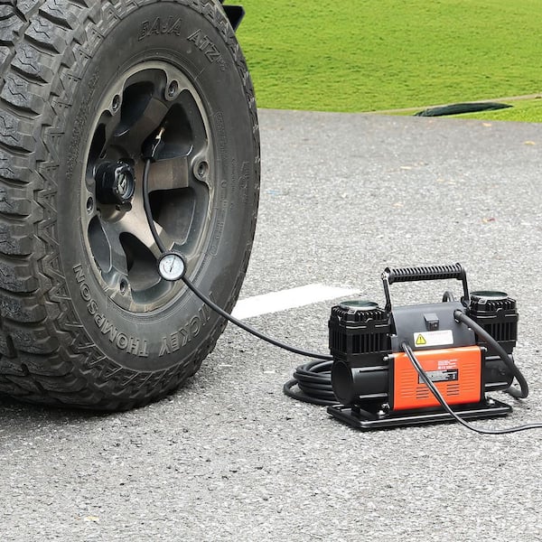 10.6 CFM Heavy Duty Air Compressor, 30s Fast Inflation : Dual-Cylinder Portable Tire Inflator, 12V 150PSI Air Pump