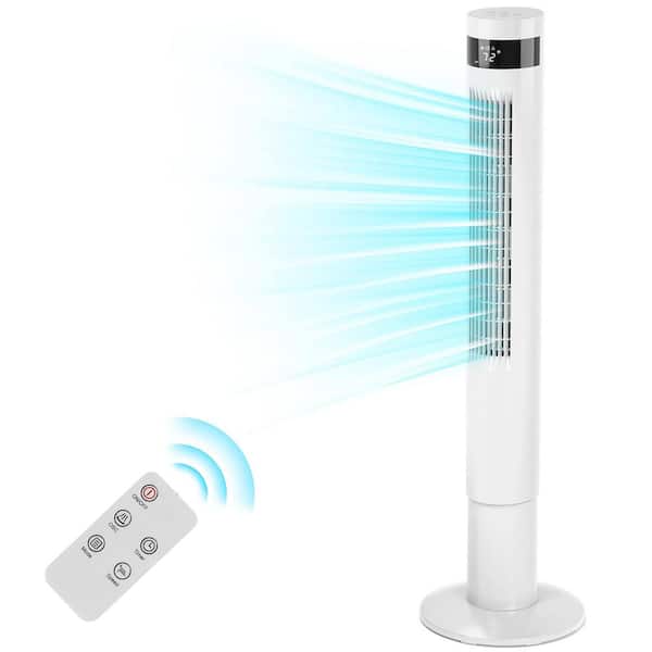 11.81 in. Portable Electric Tower Fan 3 Speeds Wind Modes Remote Control Standing Bladeless Floor Fans in White