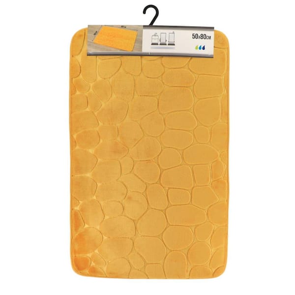 Evideco Bath Rug Memory Foam Mat 3D Pebble Yellow Mustard 32L x 20W