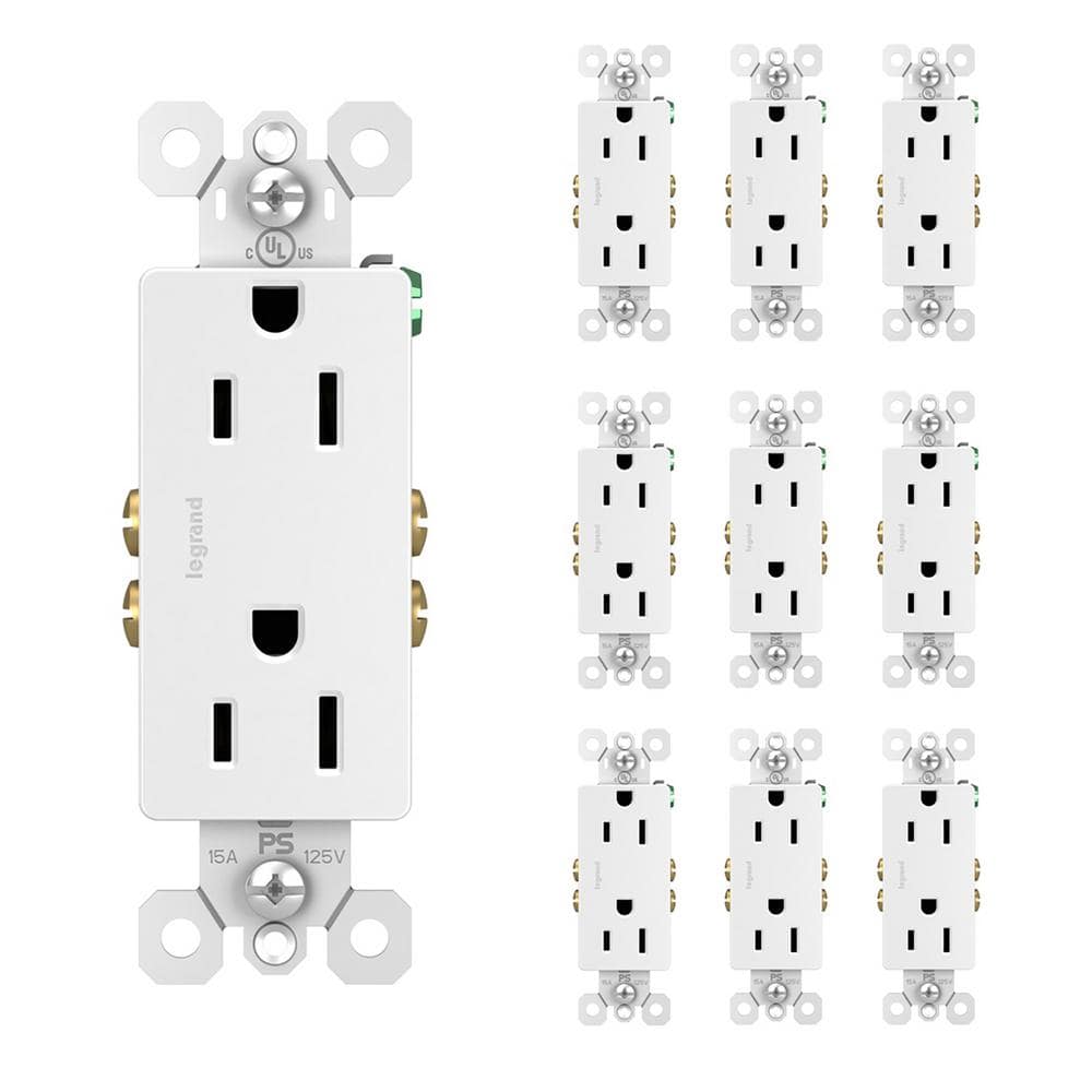 White Tamper Resistant Duplex Outlet with Wall Plate