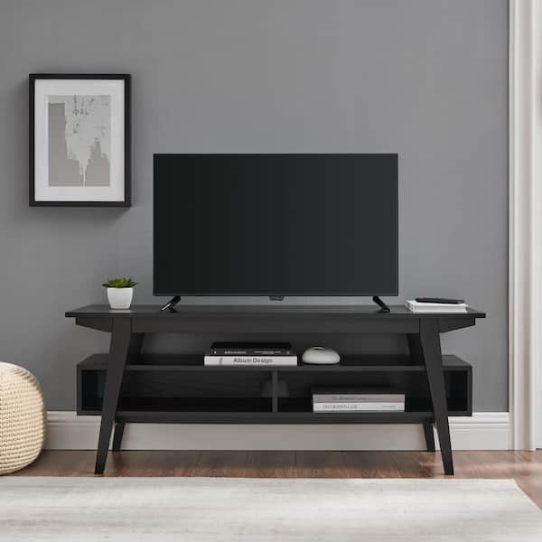 Walker Edison Furniture Company 47 in. Scandinavian Black Wood TV Stand with Open Storage (Max TV Size 50 in.)