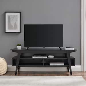 47 in. Black Wooden Scandinavian TV Stand for TVs up to 50 in. with Open Storage