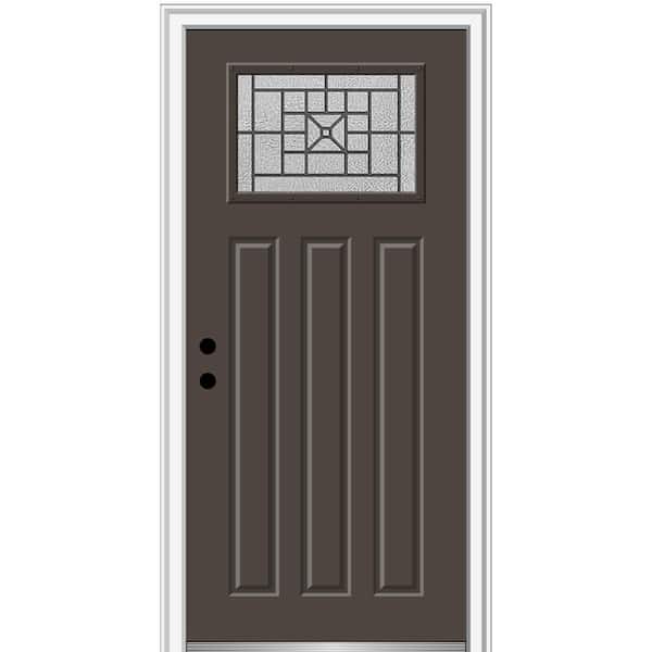 MMI Door 36 in. x 80 in. Courtyard Right-Hand 1-Lite Decorative Craftsman 3-Panel Painted Fiberglass Smooth Prehung Front Door